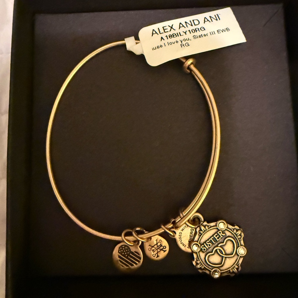 Alex and Ani Gold Sister Charm Bracelet with Swarovski Crystals